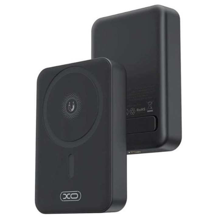 Xo pr231 vésztöltő type-c aljzat, 10000mah, 20w, gyorstöltő, wireless, magsafe, kitámasztó, led jelzés, fekete