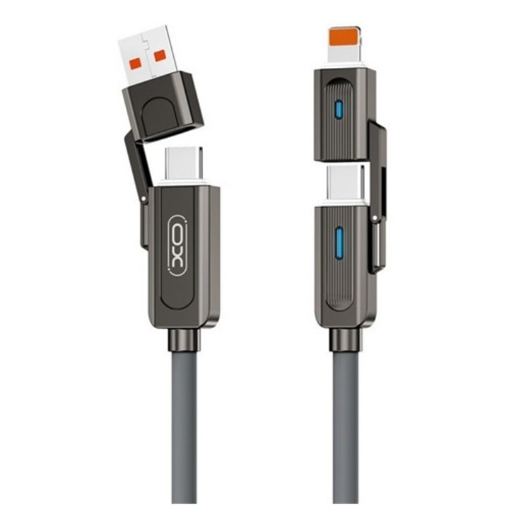 Xo nb275 töltőkábel 4in1, type-c/usb - type-c/lightning, 60w, pd gyorstöltő, 100cm, fekete