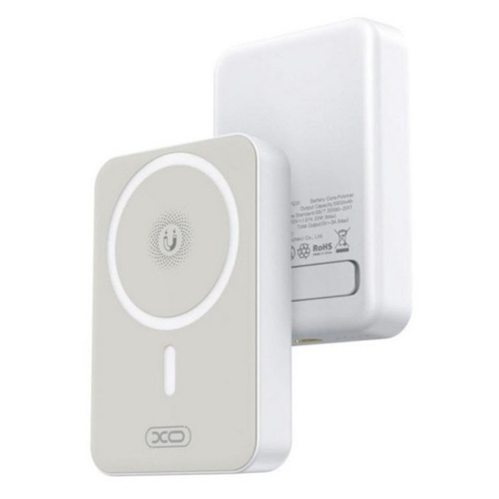 Xo pr231 vésztöltő type-c aljzat, 10000mah, 20w, gyorstöltő, wireless, magsafe, kitámasztó, led jelzés, fehér
