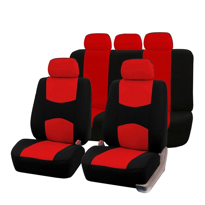 Set huse Scaune Auto FooFoony Butterfly, protectie pentru Huse auto, set complet 9 buc, tetiere fata-spate, protectie pentru decoratiuni interioare auto, material textil respirabil, Rosu