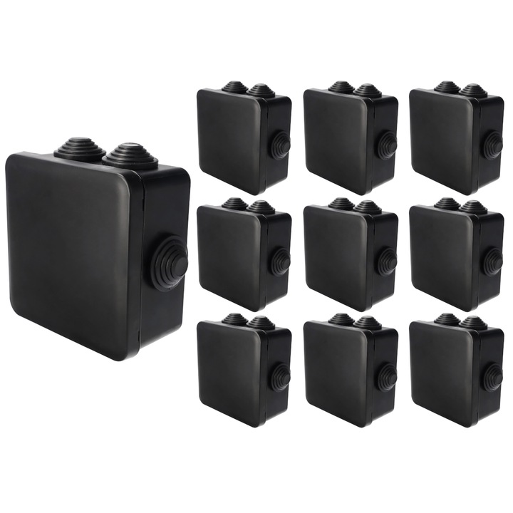 10x Cutie ermetica aplicata cu presetupe, inchidere prin clic, 109x109x57mm, IP55, neagra, EDO777829, EDO Technic
