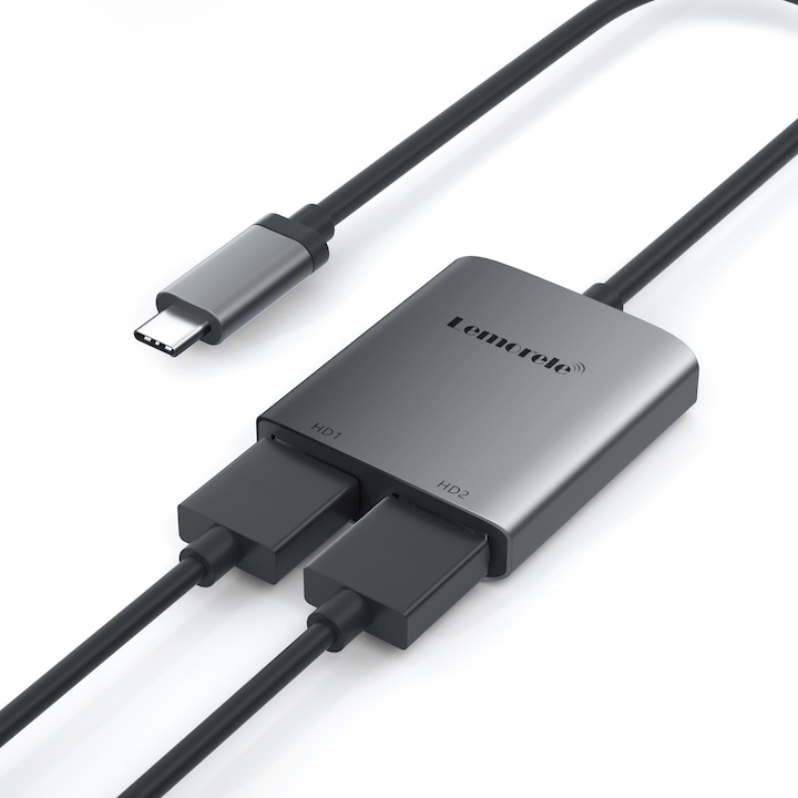Adaptor USB-C la HDMI Lemorele 2 Port Hub USB C la Dual HDMI 4K 60HZ Extindere Dual Ecran Statie de Andocare Type C pentru Macbook, laptopuri, telefoane mobile si PC-uri