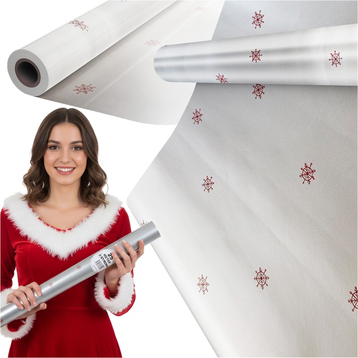Hartie de impachetat Craciun, PaperHit, Argintie, Rola Mare, 0, 57x25m