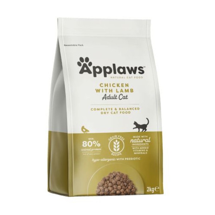 Applaws hrana pentru pisici adulte 2 kg, pui si miel, fara cereale, uscat