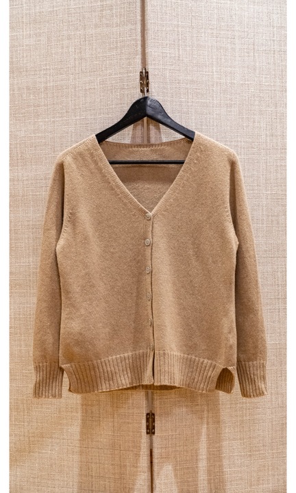 Cardigan cu nasturi si maneci lungi, textura 3D, din blend de lana, vascoza si cashmere, Beige