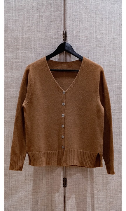 Cardigan cu nasturi si maneci lungi, textura 3D, din blend de lana, vascoza si cashmere, Bronze