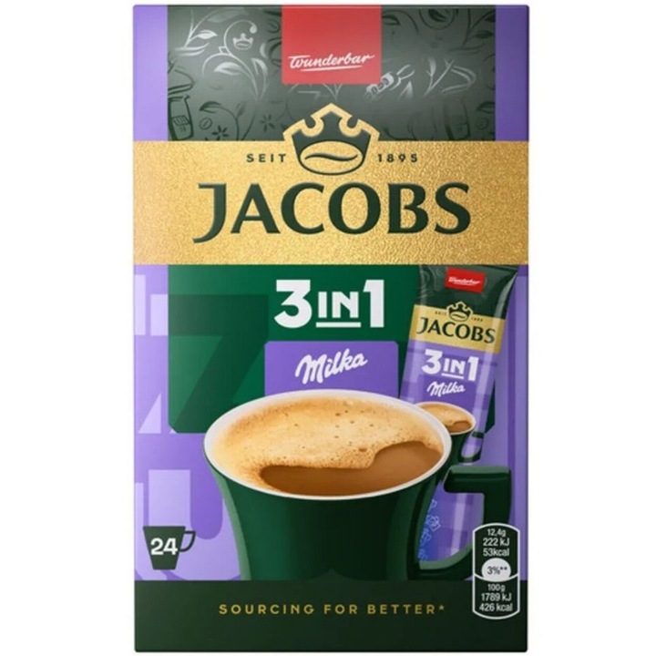 Cafea instant, Jacobs Milka 3 in 1, 24 plicuri
