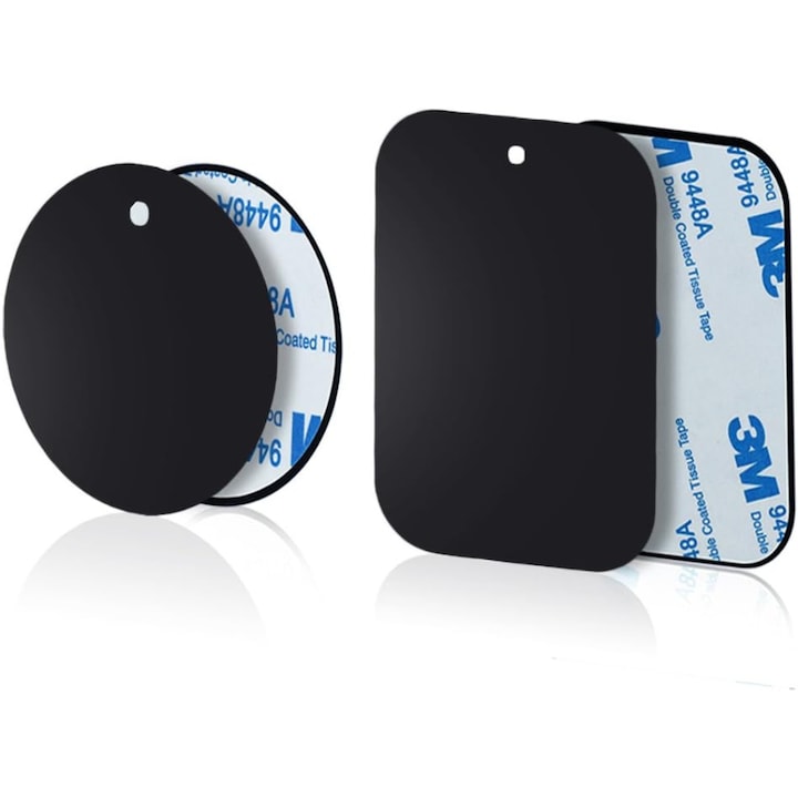 Placute Metalice Super Slim– Set 2 pentru Suport Telefon Magnetic, Adeziv 3M Super Rezistent, Rotund (4 cm) si Dreptunghiular (4.5 × 6.5 cm)