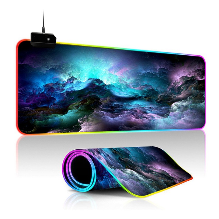 Mousepad FooFoony RGB mare, efecte LED, antiderapant, multicolor, 80x30cm