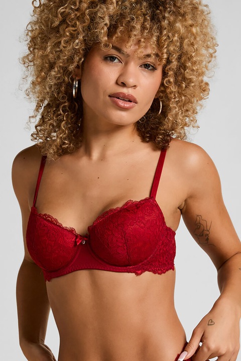 Hunkemoller, Marine párnázott merevítős melltartó csipkerátétekkel, Piros