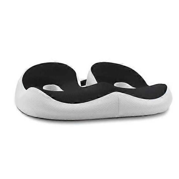 Perna ergonomica pentru spatar pentru hemoroizi, ameliorarea presiunii pe coccis, suport din spuma cu memorie, tesatura moale din fleece, ameliorarea durerilor de spate, revenire lenta, postura buna in sedere, neagra