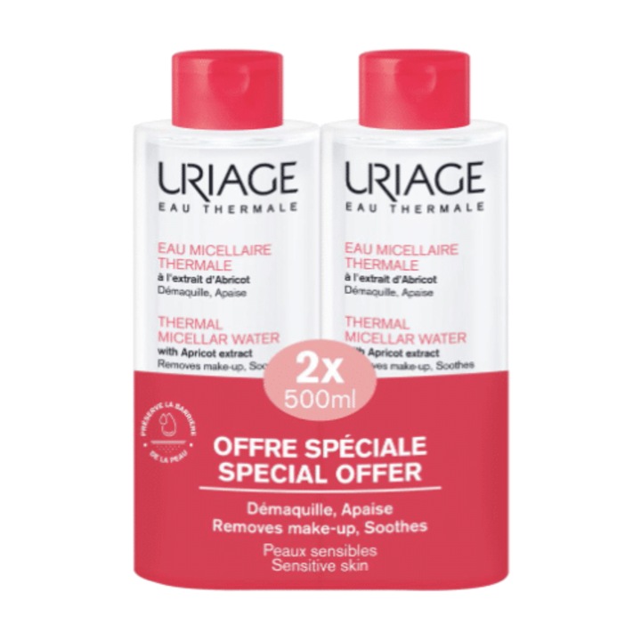 Uriage Termál Micellás Víz Szett, 2 x 500ml, arcra és szemre, folyékony, érzékeny bőrre