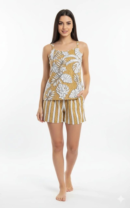 Pijamale din doua piese, cu imprimeu, din bumbac, pentru dame, XS