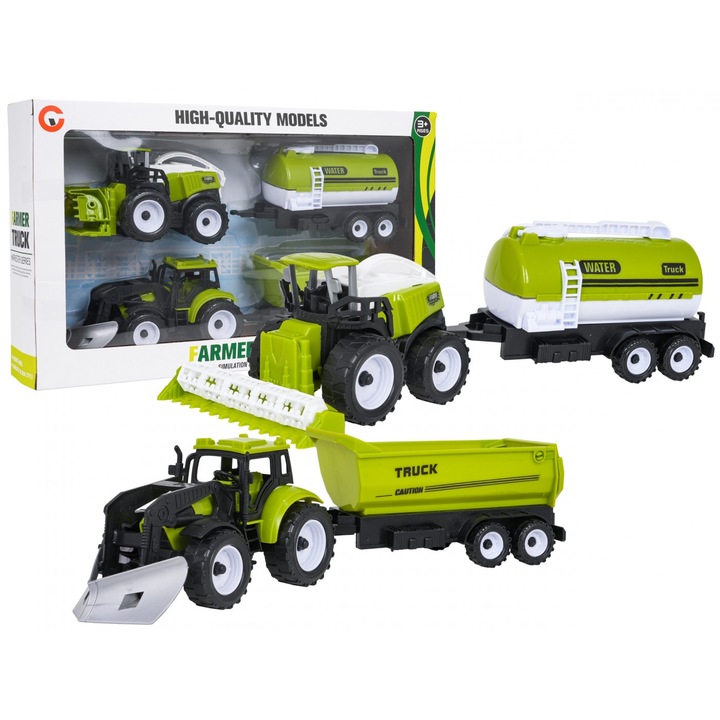 Mezőgazdasági járműkészlet – traktor, kombájn, pótkocsi és tartálykocsi, farm játék gyerekeknek 3+