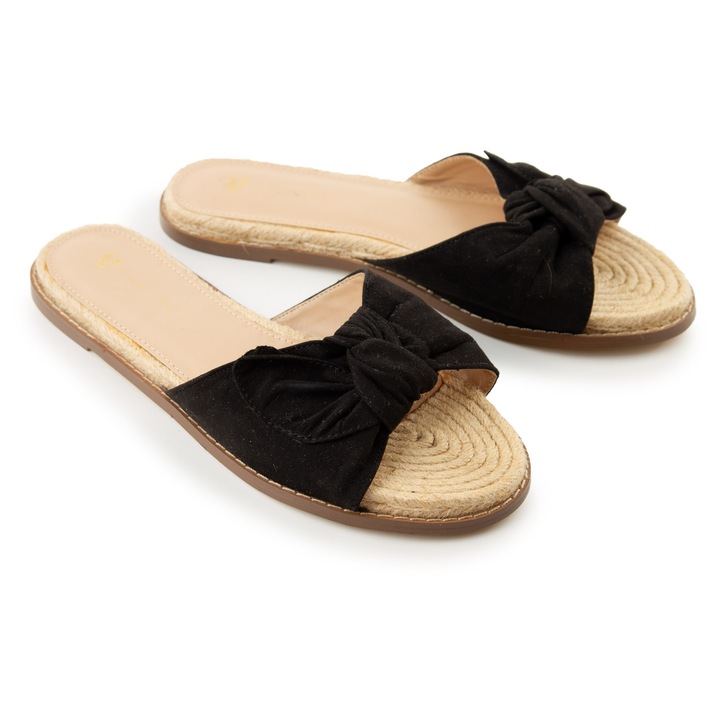 Papuci dama Vero Moda, piele ecologica, cu funda, negri, 39 EU