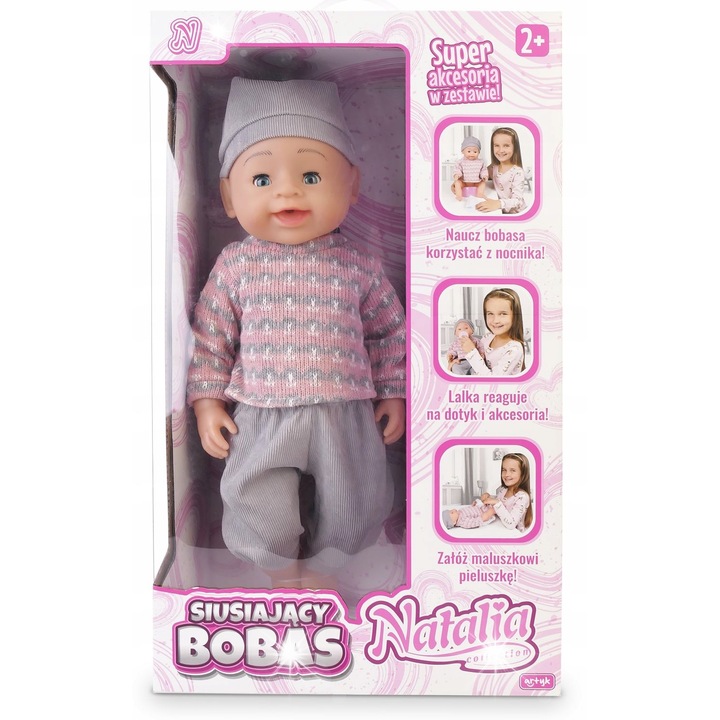 Natalia baba szett 43cm, kiegészítőkkel, rózsaszín, lányoknak