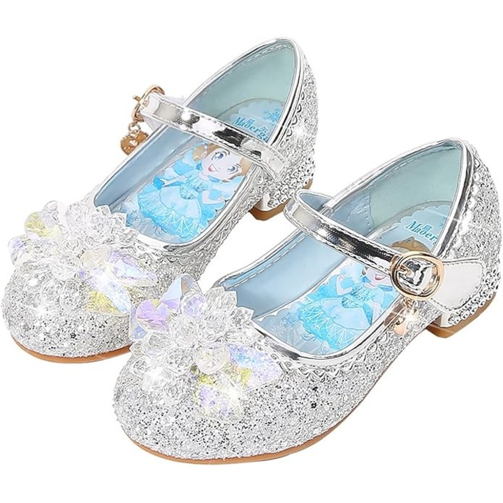 Pantofi cu toc inalt printesa Elsa, Cosplay, Regina Ghetii, Craciun, carnaval, petrecere de ziua de nastere, accesorii pentru costume de balet cu cristale, 35 eu