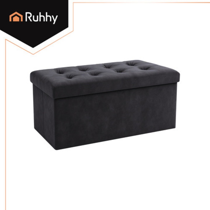 Сгъваема табуретка с място за съхранение Ruhhy, 110L, максимално натоварване 100 кг, 76 x 38 x 38 см, кадифе, цвят антрацитно сиво