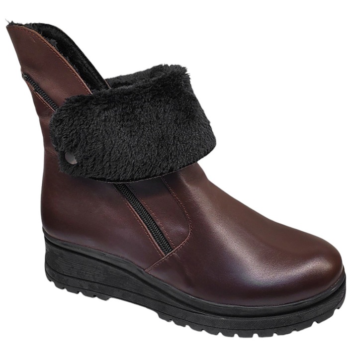 Ghete inalte de dama din piele naturala, Culoare maro, Maro inchis