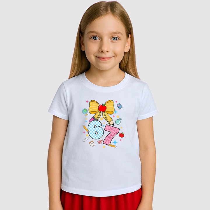 Tricou Copii SIX SEVEN 67 Fundita Scoala Vesela, Alb