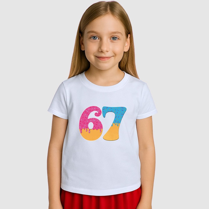 Tricou Copii SIX SEVEN 67 Inghetata Colorata, Alb