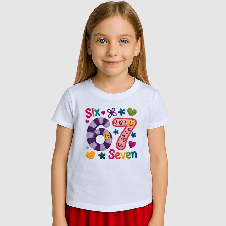 Tricou Copii SIX SEVEN 67 Inimi Colorate Jucaus, Alb