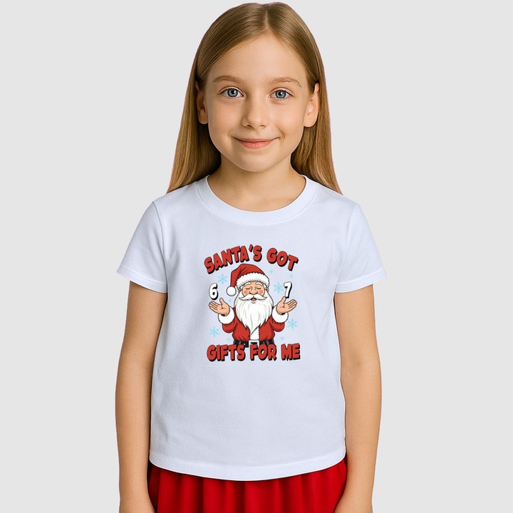 Tricou Copii SIX SEVEN 67 Mos Craciun Cadouri, Alb