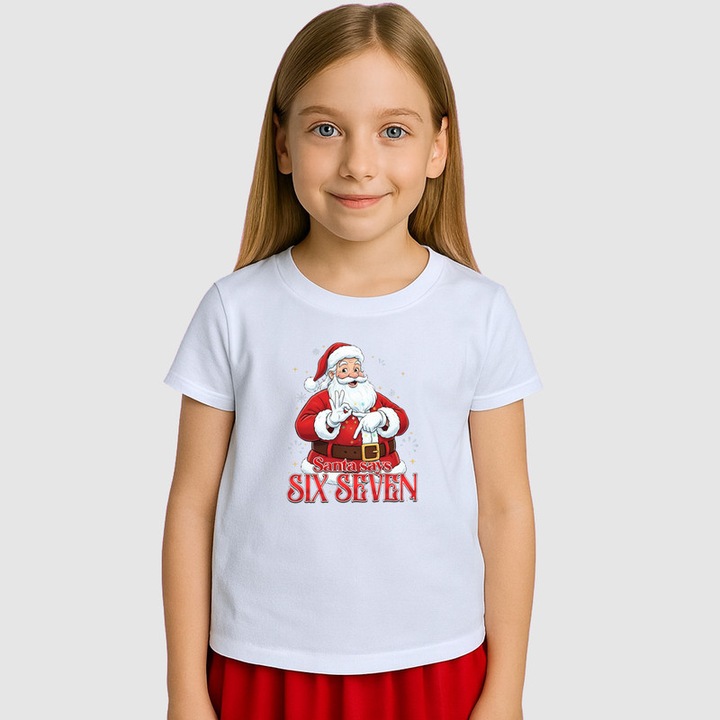 Tricou Copii SIX SEVEN 67 Mos Craciun Festiv, Alb