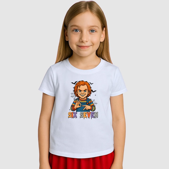 Tricou Copii SIX SEVEN 67 Papusa Horror Craciun, Alb