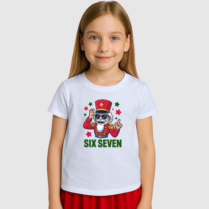 Tricou Copii SIX SEVEN 67 Personaj Craciun Militar, Alb