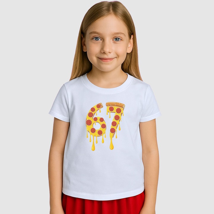 Tricou Copii SIX SEVEN 67 Pizza Amuzant, Alb