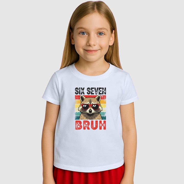 Tricou Copii SIX SEVEN 67 Raton Bruh Cool, Alb