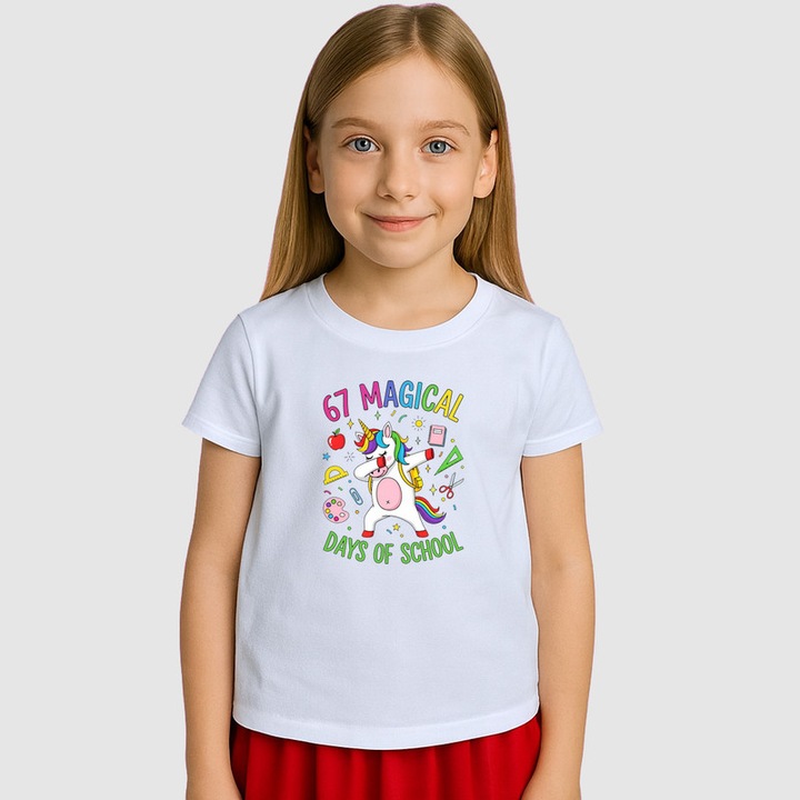 Tricou Copii SIX SEVEN 67 Scoala Magica Unicorn, Alb