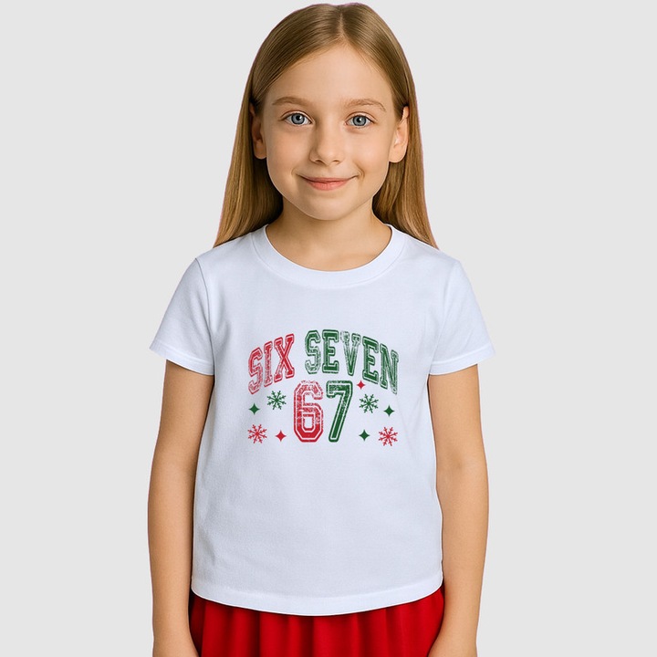 Tricou Copii SIX SEVEN 67 Text Clasic, Alb