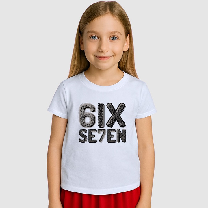 Tricou Copii SIX SEVEN 67 Text Stil Industrial, Alb