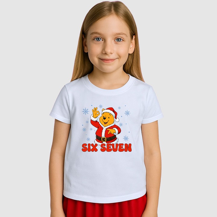 Tricou Copii SIX SEVEN 67 Urs Craciun Vesel, Alb