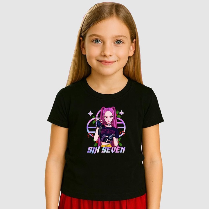 Tricou Copii SIX SEVEN 67 Anime Girl Gamer Style Huntrix KPOP, Negru