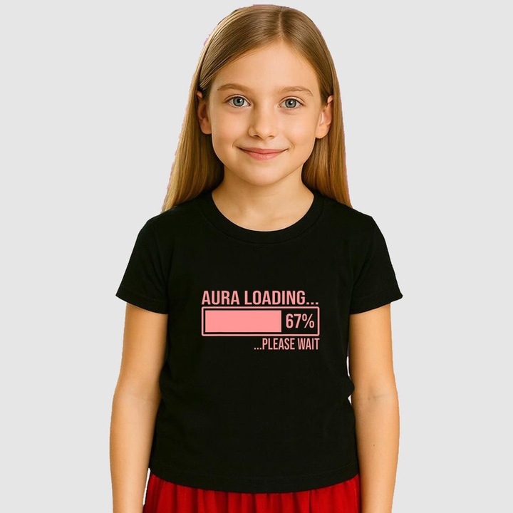 Tricou Copii SIX SEVEN 67 Aura Incarcare Te Rugam Asteapta, Negru