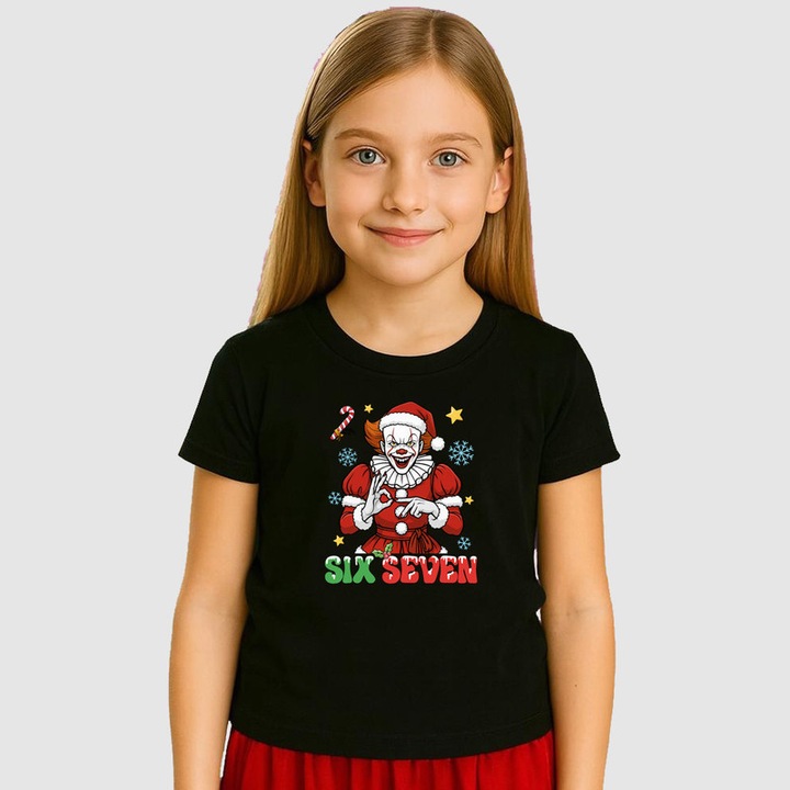 Tricou Copii SIX SEVEN 67 Clovn Horror Craciun 2, Negru