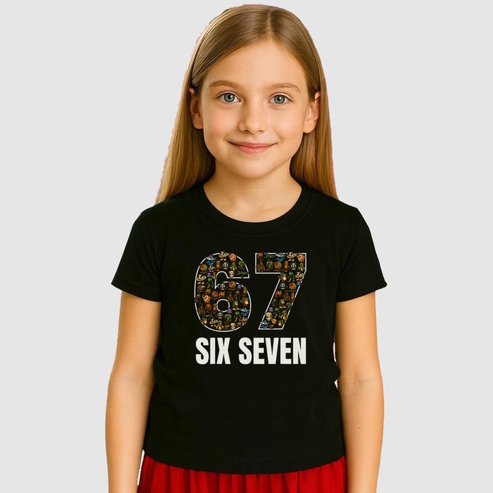 Tricou Copii SIX SEVEN 67 Colaj Mini Personaje, Negru