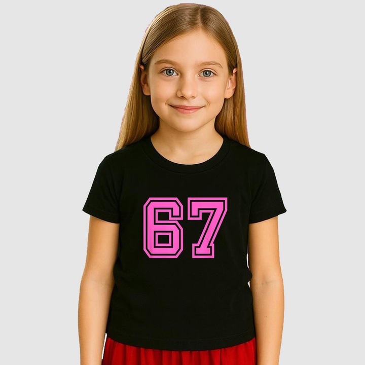 Tricou Copii SIX SEVEN 67 Contur Roz Neon, Negru