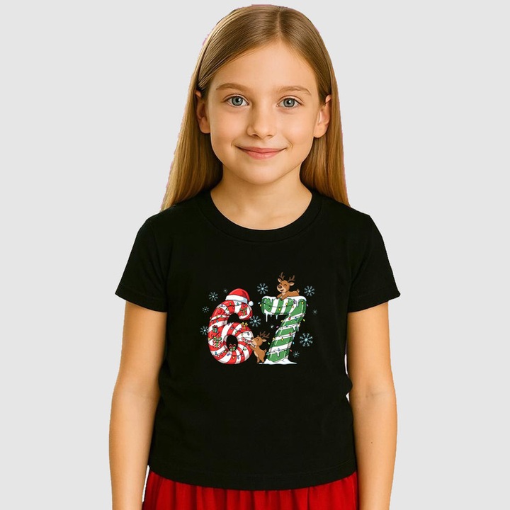Tricou Copii SIX SEVEN 67 Decor Craciun, Negru