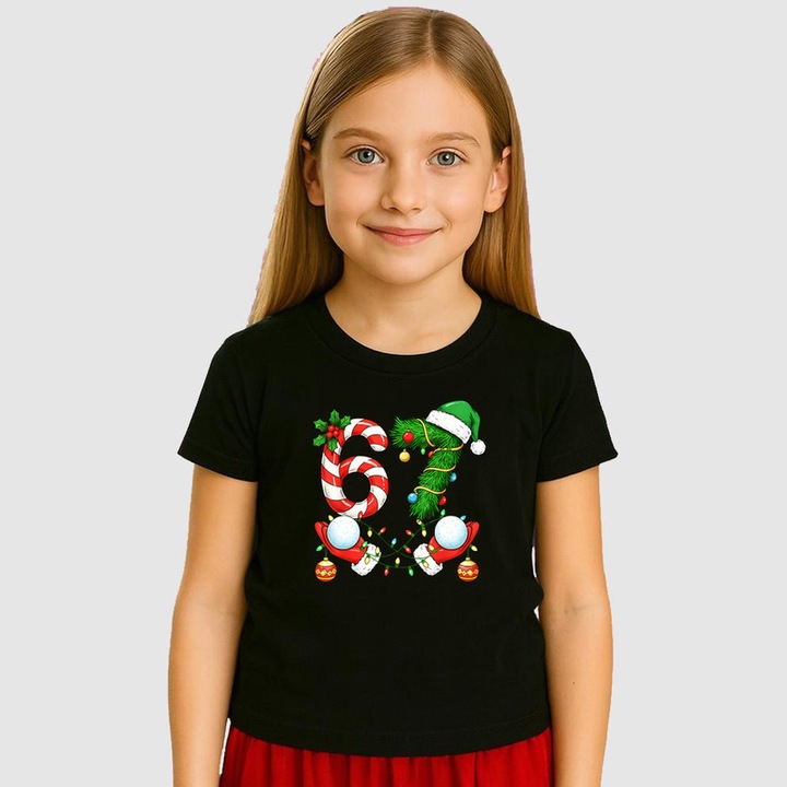 Tricou Copii SIX SEVEN 67 Decor Craciun Verde, Negru