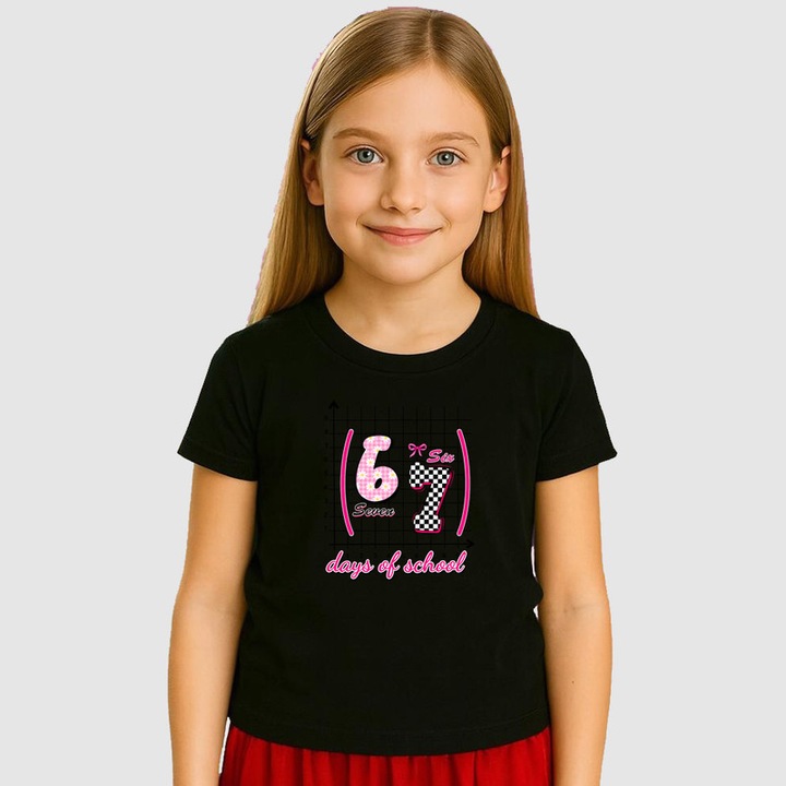 Tricou Copii SIX SEVEN 67 Grafic Scolar Roz, Negru