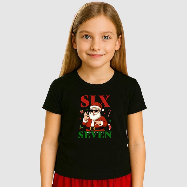 Tricou Copii SIX SEVEN 67 Mos Craciun Salut 7, Negru
