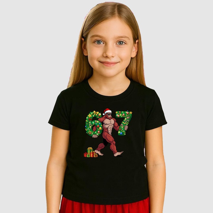 Tricou Copii SIX SEVEN 67 Muschi Craciun Funny, Negru