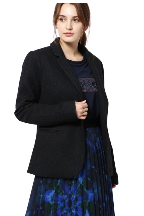 Дамско сако Desigual, полиестер/вълна/еластан, черно