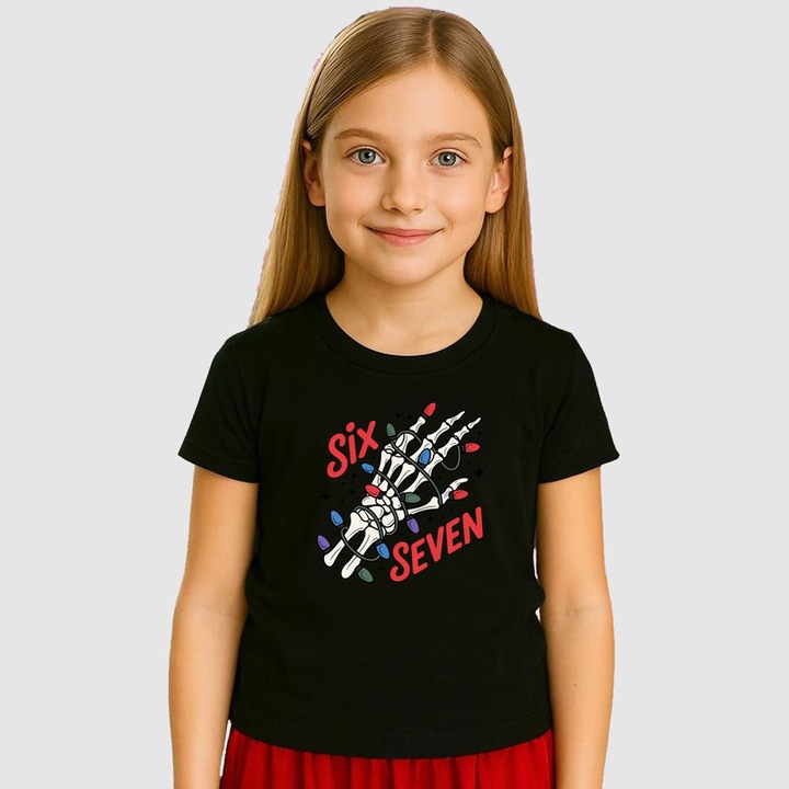 Tricou Copii SIX SEVEN 67 Schelet Lumini Festive, Negru