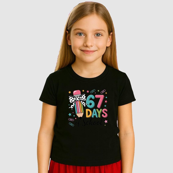 Tricou Copii SIX SEVEN 67 Zile De Scoala, Negru