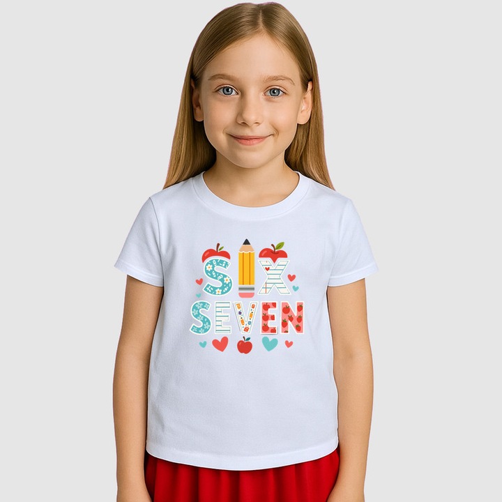 Tricou Copii SIX SEVEN 67 Creioane Scolare Colorate, Alb